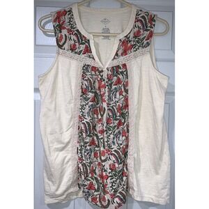 St John's‎ Bay Floral Tank Top Sleeveless V Neck Casual Beige Women's Size M